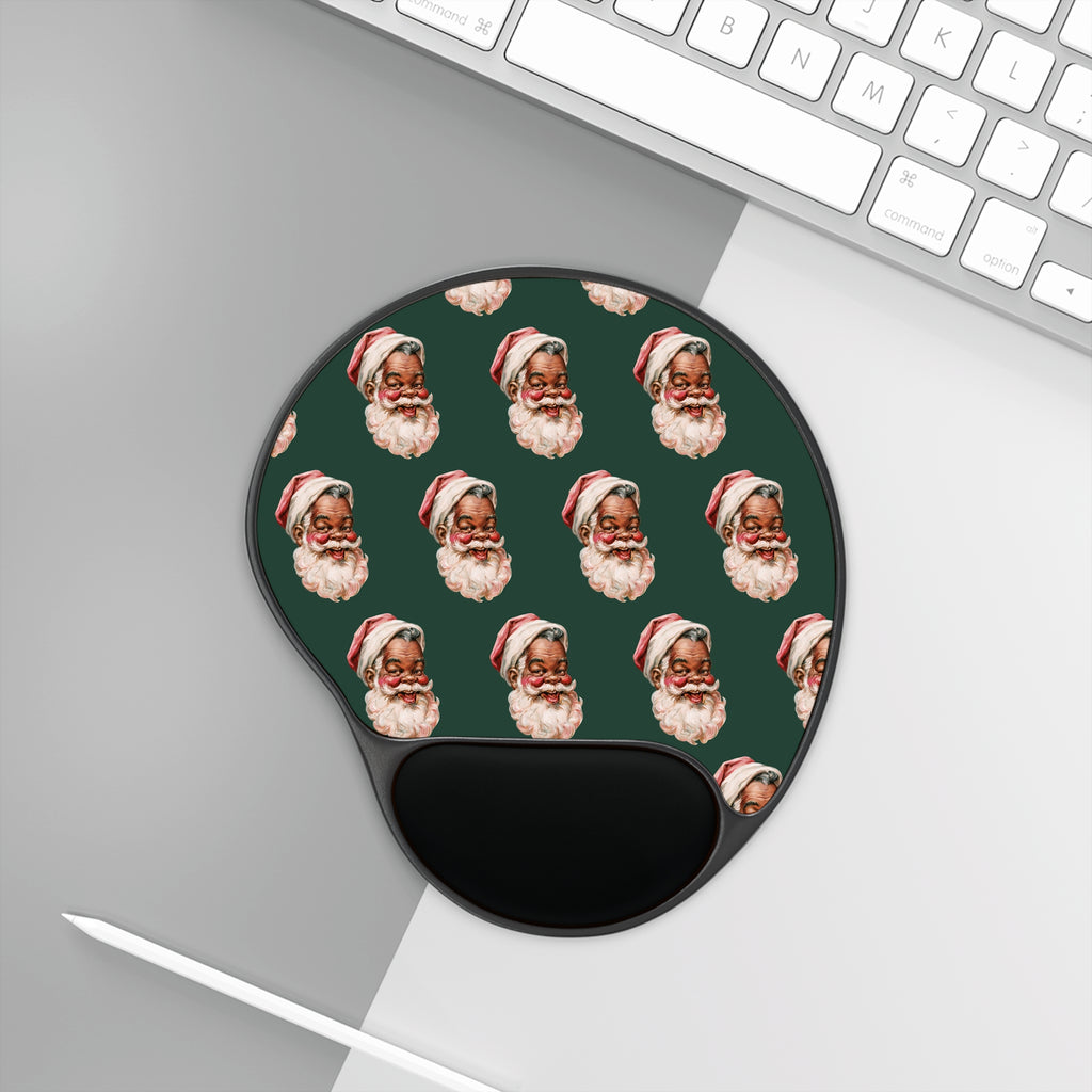 Santa Pattern Ergonomic Mouse Pad with Wrist Rest — Vintage Holiday Desk Accessory