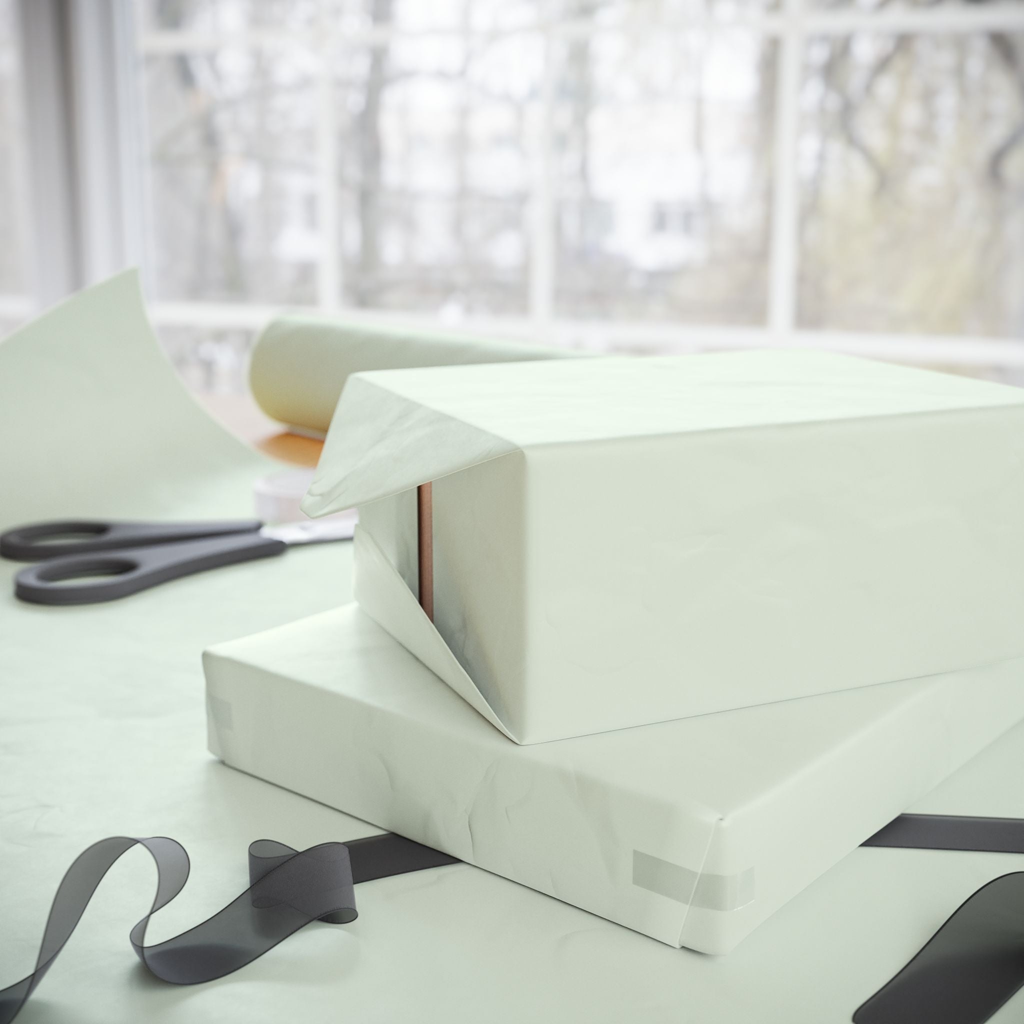Christmas Wrapping Paper featuring solid mint green gift wrap made to coordinate with holiday decorations.