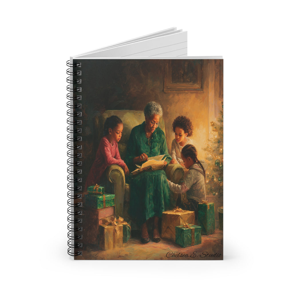 Christmas Story Spiral Notebook — Grandma Reading with Children Holiday Journal (Ruled)