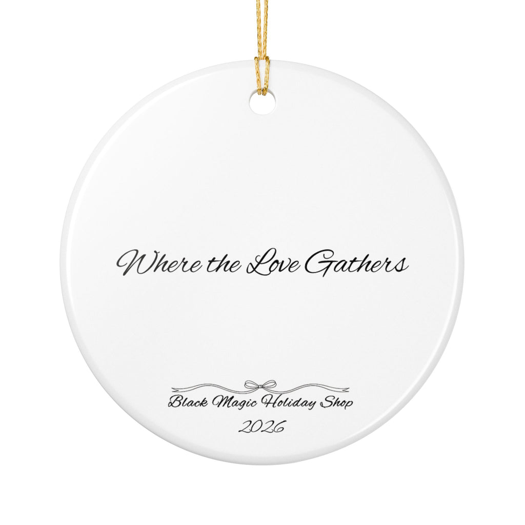 Christmas Santa with Children Ceramic Holiday Ornament — "Where the Love Gathers"