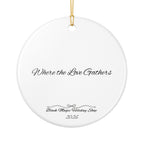 Christmas Ornament featuring Black Santa embracing children in a snowy winter scene with a cardinal.
