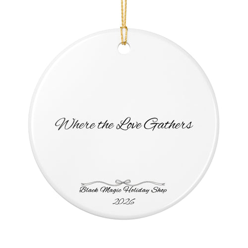 Christmas Ornament featuring Black Santa embracing children in a snowy winter scene with a cardinal.