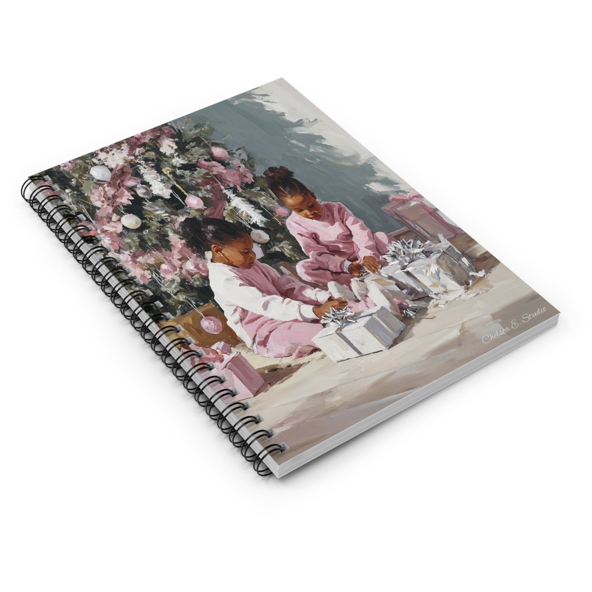 Christmas Kids Notebook — Festive Children Opening Presents Spiral Notebook (Ruled)