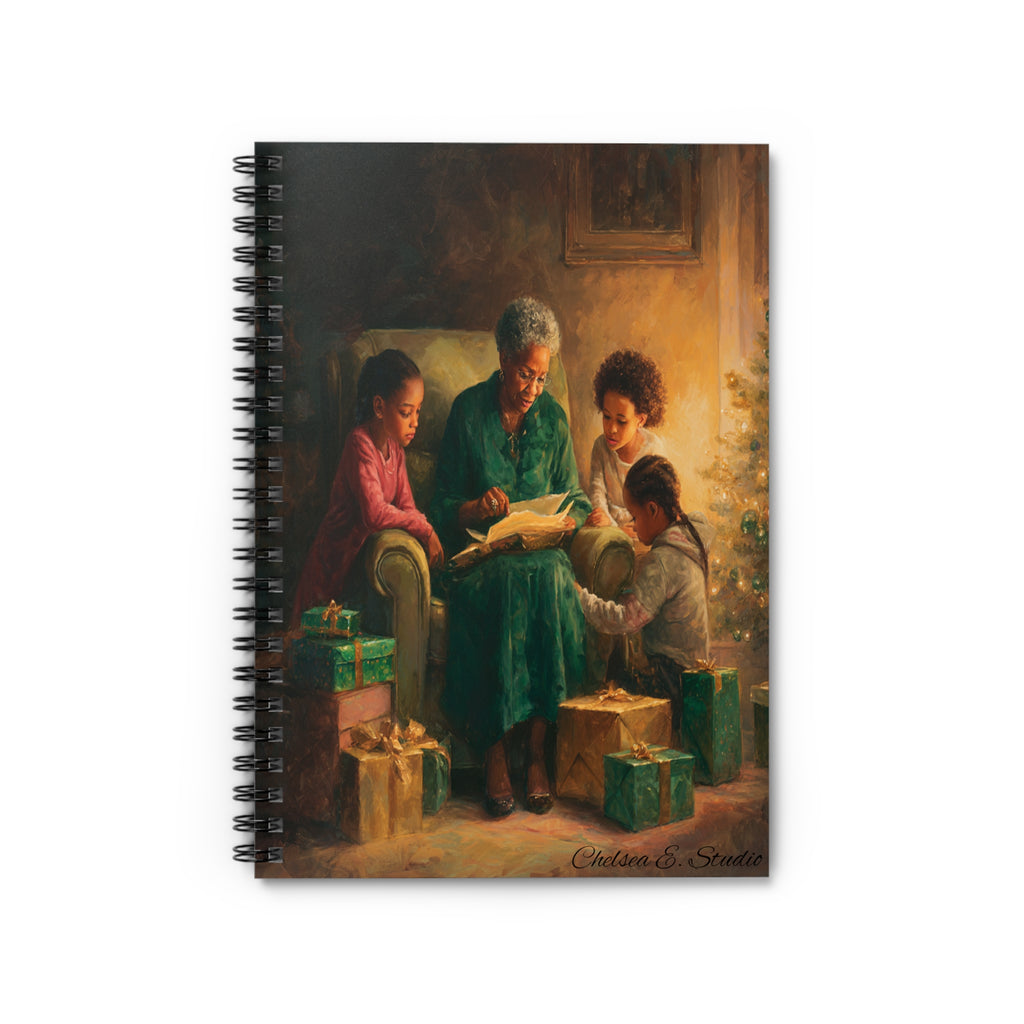 Christmas Story Spiral Notebook — Grandma Reading with Children Holiday Journal (Ruled)