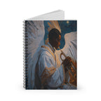 Christmas Spiral Notebook featuring an angel playing trumpet in a Christian Christmas scene.