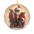 Christmas Santa with Children Ceramic Holiday Ornament — "Where the Love Gathers"