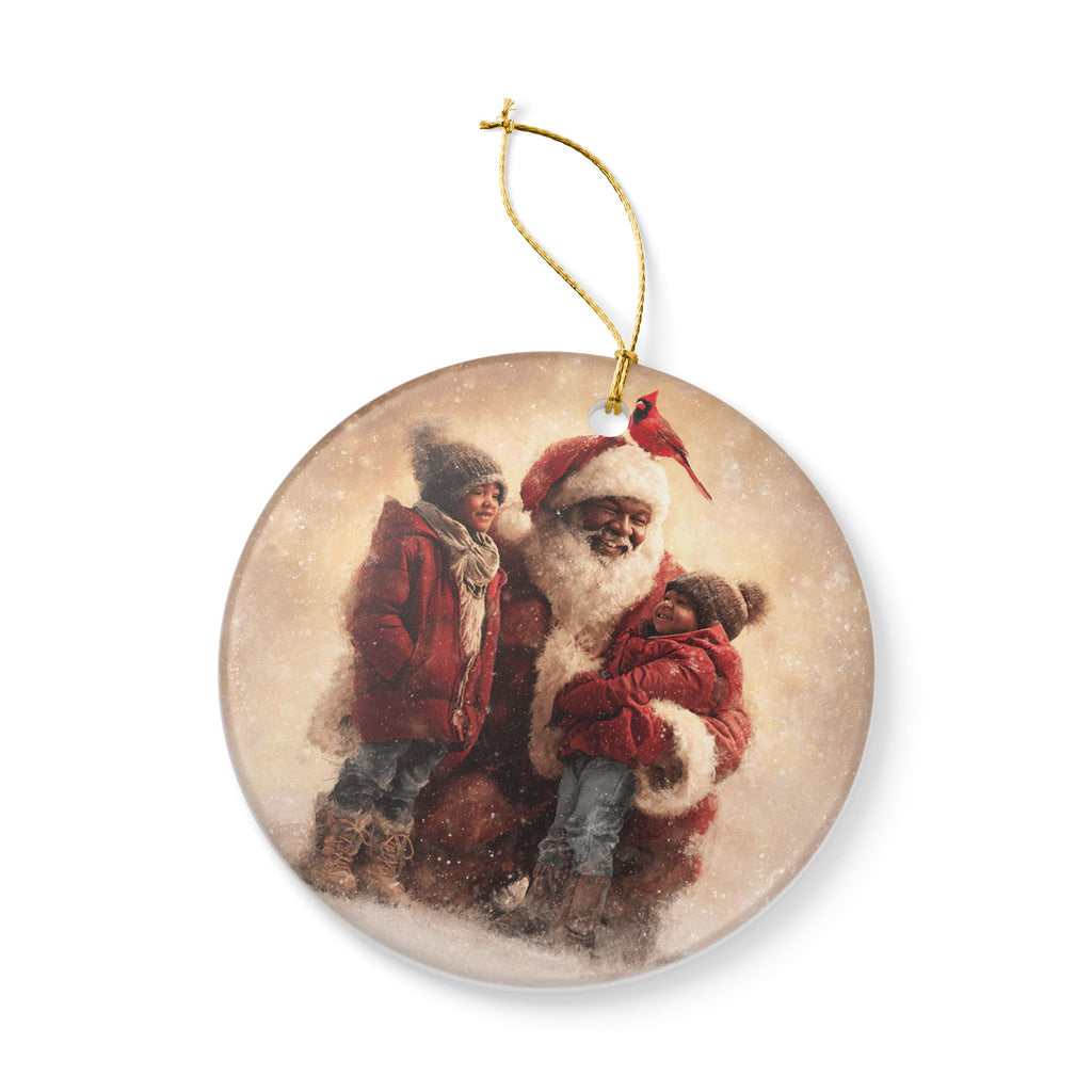 Christmas Santa with Children Ceramic Holiday Ornament — "Where the Love Gathers"