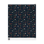 Christmas Wrapping Paper featuring vintage Santa, reindeer, gifts, holly and stars.