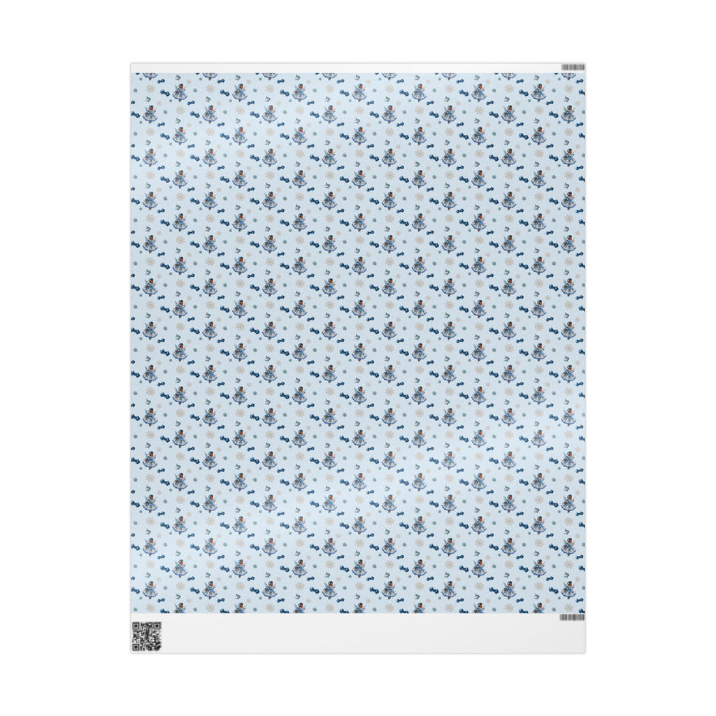 Christmas Wrapping Paper featuring blue angel artwork with soft winter holiday accents.