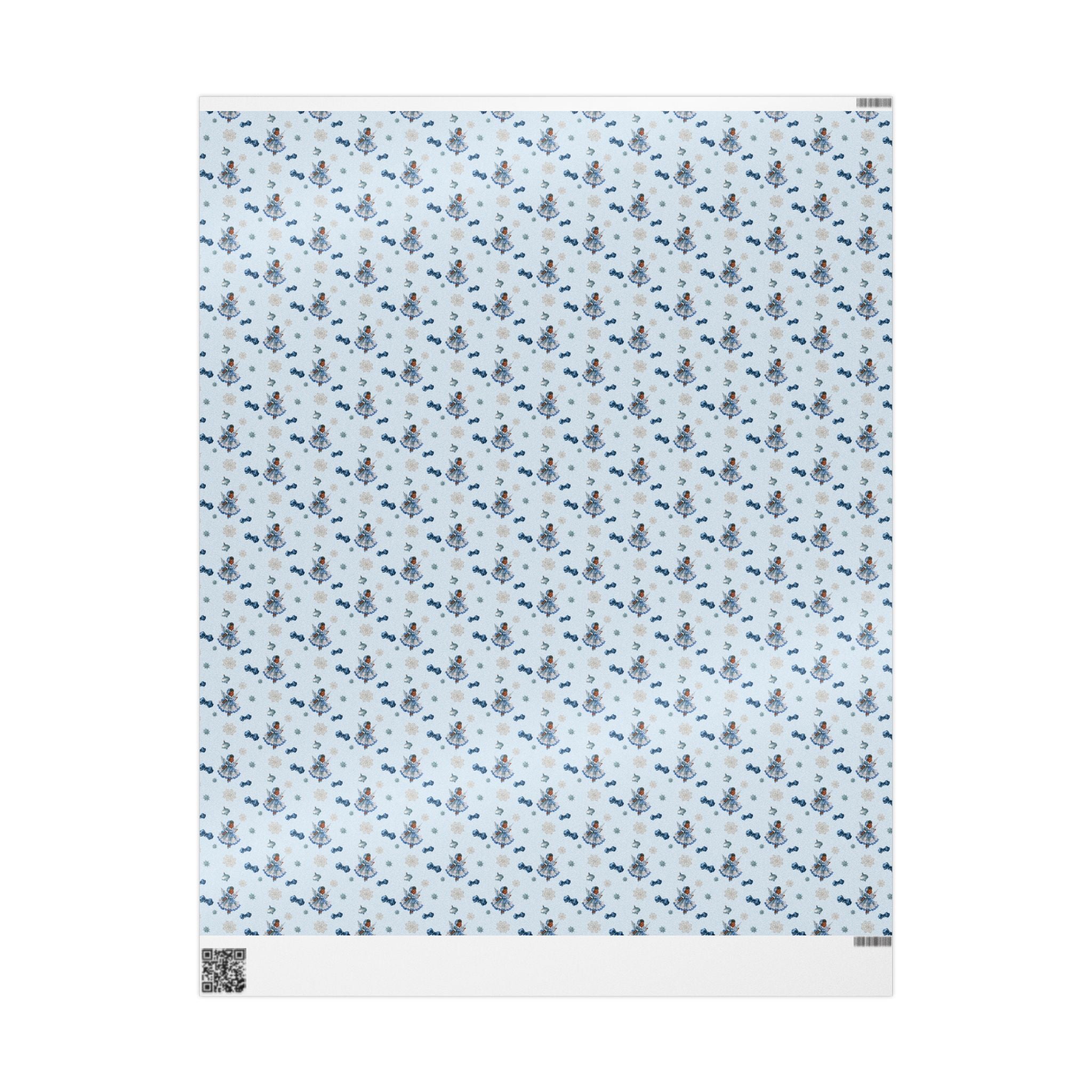 Christmas Wrapping Paper featuring blue angel artwork with soft winter holiday accents.