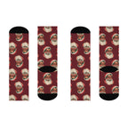 Christmas Crew Socks featuring Vintage Santa Face Burgundy Crew Socks holiday artwork.