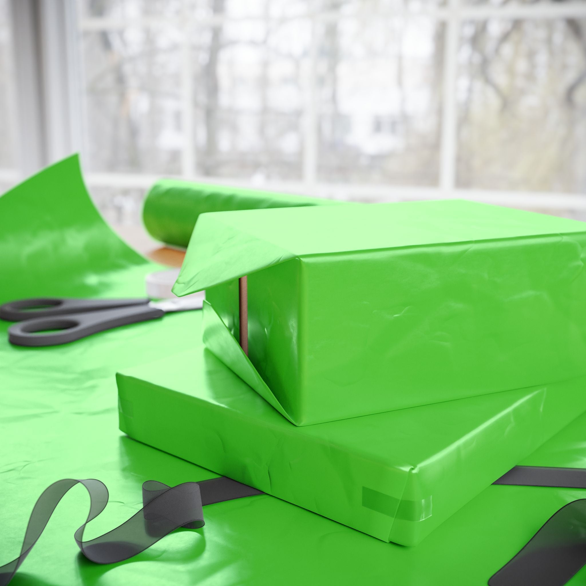 Christmas Wrapping Paper featuring solid holiday meanie green gift wrap made to coordinate with holiday decorations.