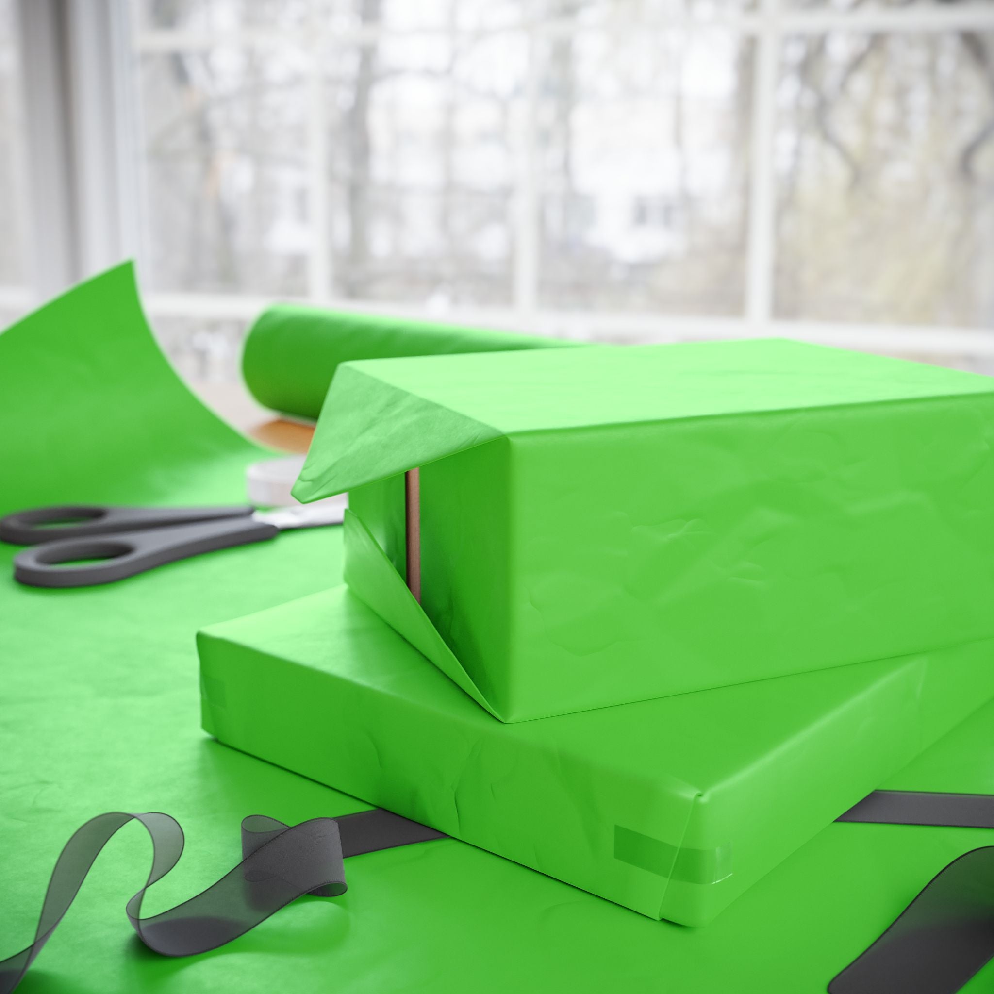 Christmas Wrapping Paper featuring solid holiday meanie green gift wrap made to coordinate with holiday decorations.