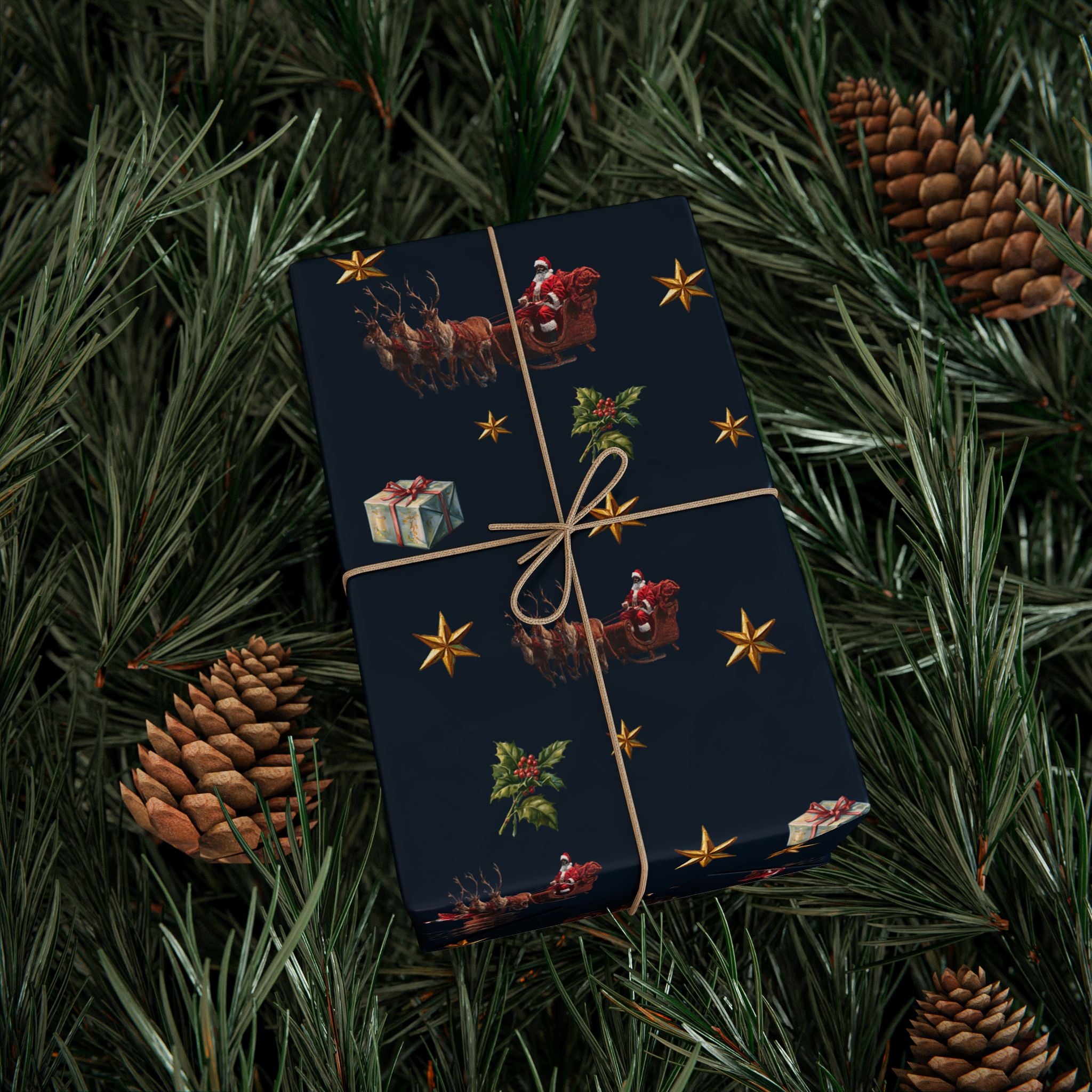 Christmas Ornaments and Holly Wrapping Paper | Holiday Gift Wrap