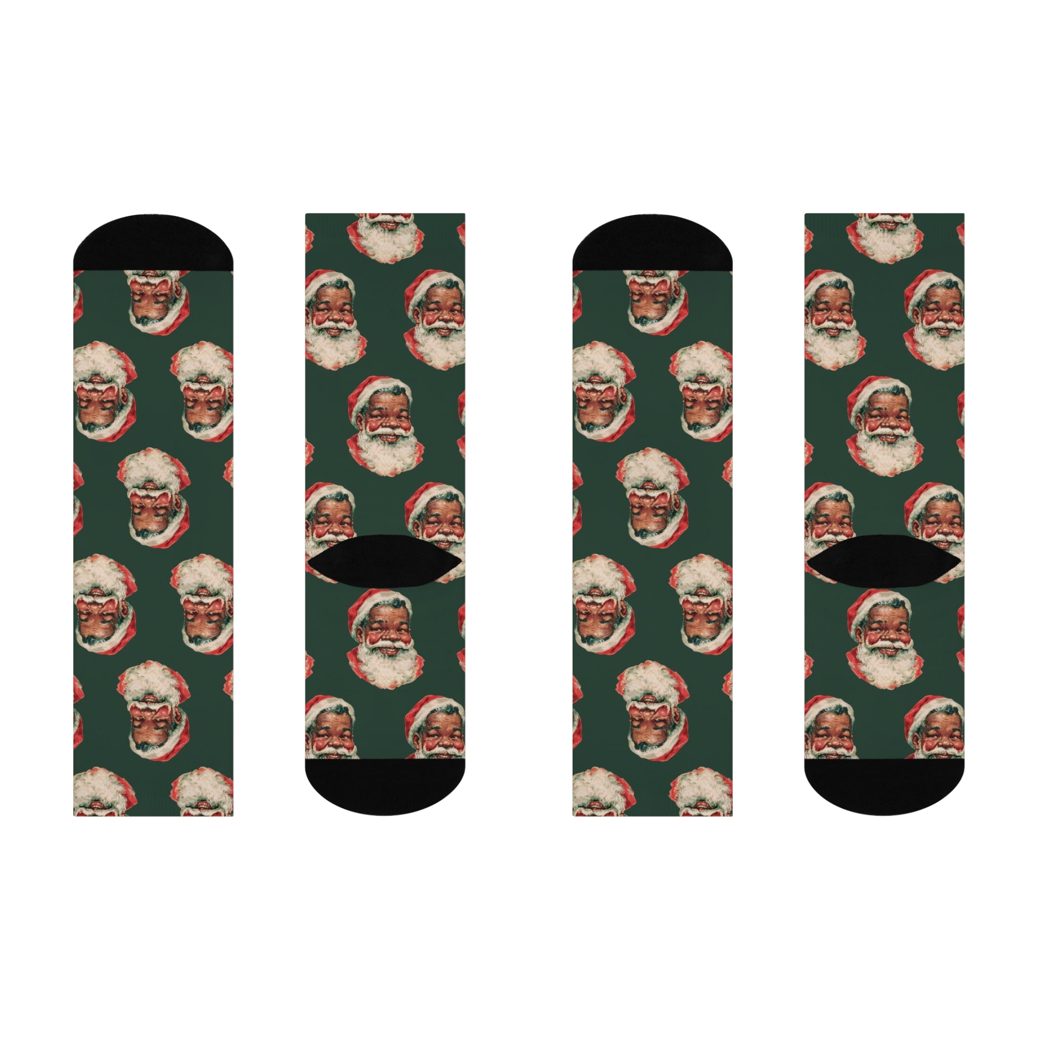 Christmas Crew Socks featuring Vintage Hunter Green Santa Face Crew Socks holiday artwork.