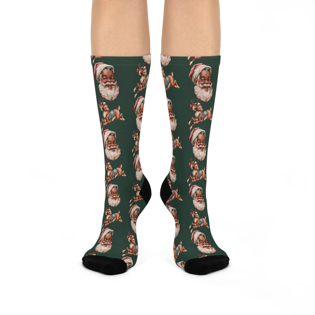Santa Pattern Crew Socks — Vintage Christmas Cushion Socks