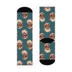 Christmas Crew Socks featuring Vintage Santa Face Teal Crew Socks holiday artwork.