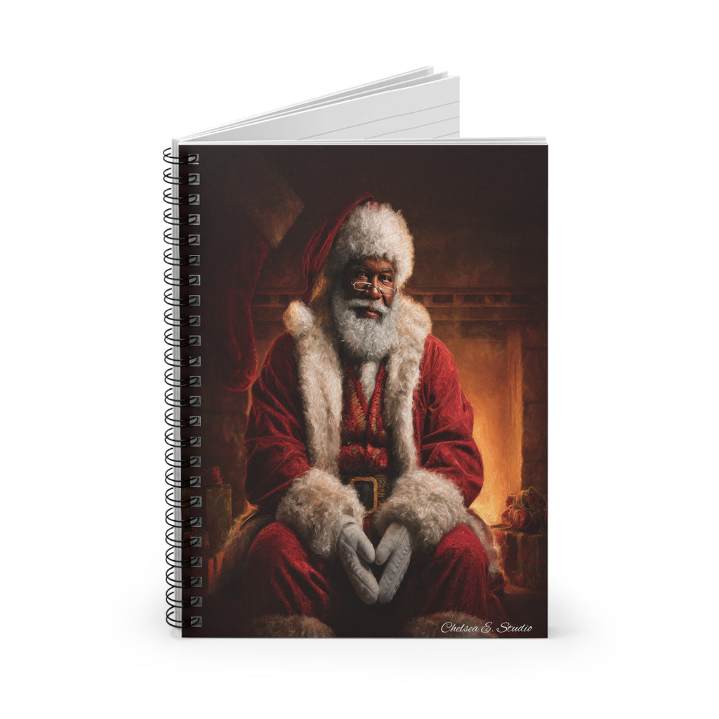 Black Santa Christmas Spiral Notebook — Ruled Holiday Journal