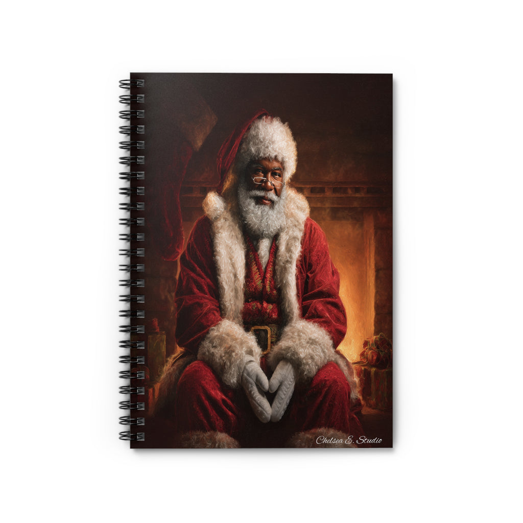 Black Santa Christmas Spiral Notebook — Ruled Holiday Journal