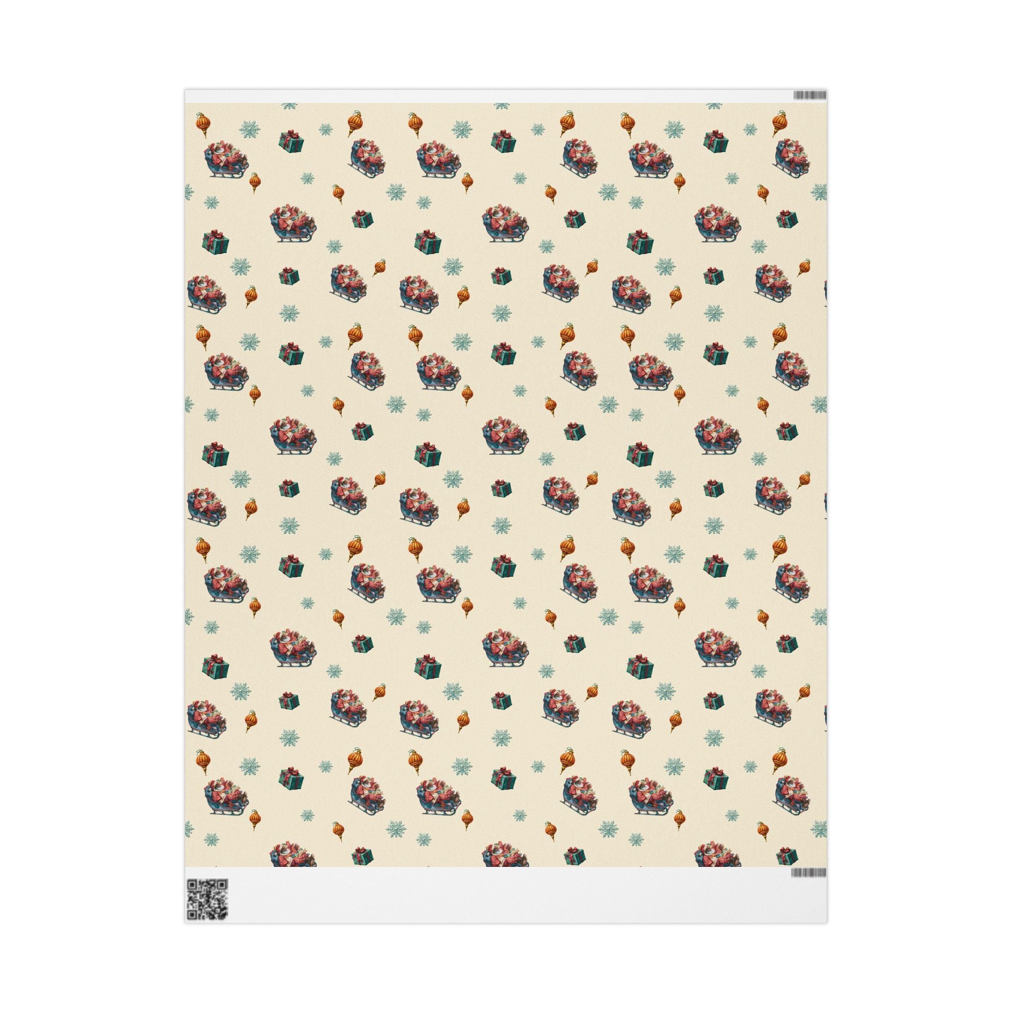 Christmas Wrapping Paper featuring classic St. Nicholas, presents, ornaments and snowflakes.