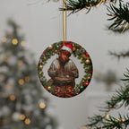 Christmas Ornament featuring a young Black drummer boy celebrating the Christmas story.