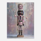 Christmas Poster featuring a decorative nutcracker standing guard in a sugar plum Christmas scene.