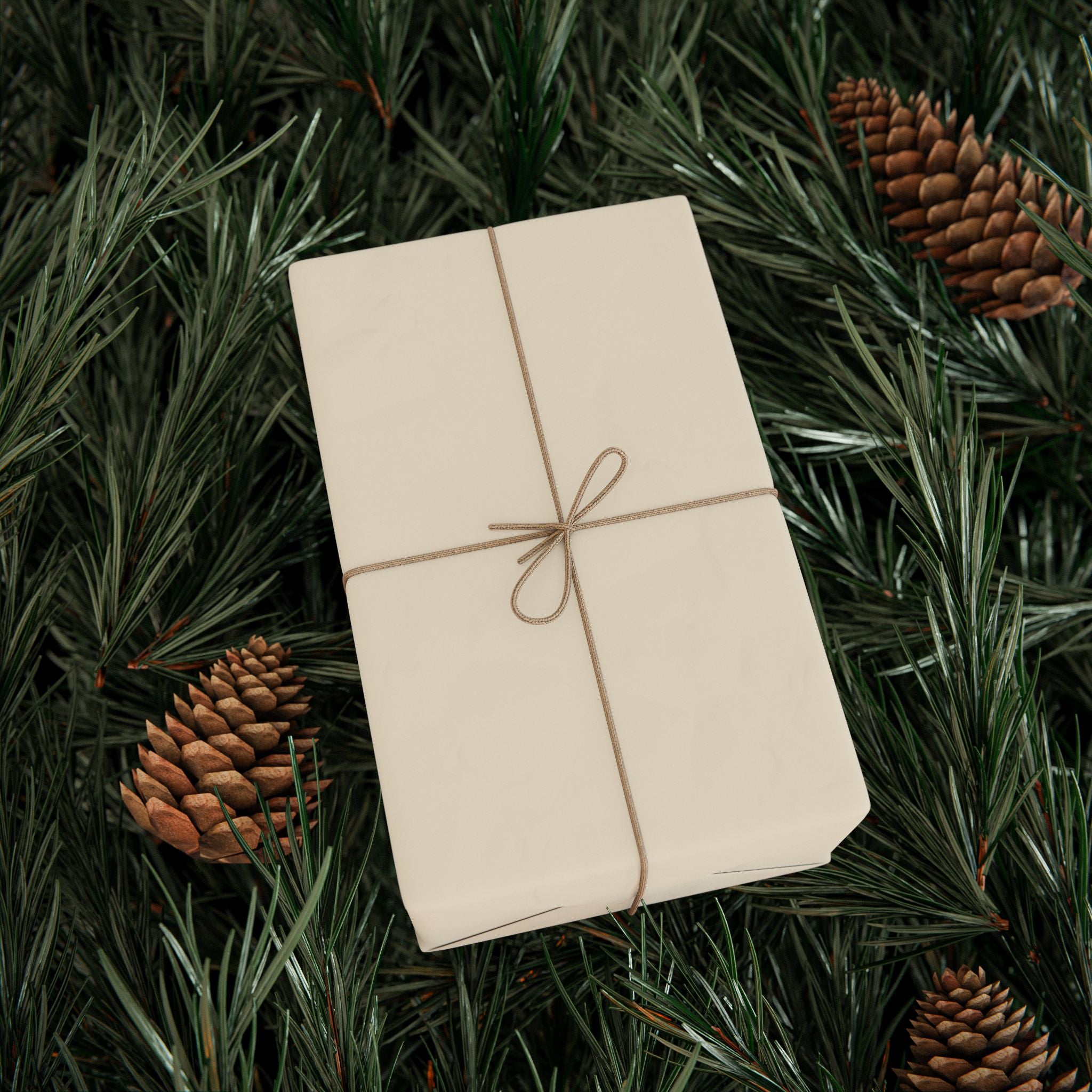 Christmas Wrapping Paper featuring solid cream gift wrap made to coordinate with holiday decorations.