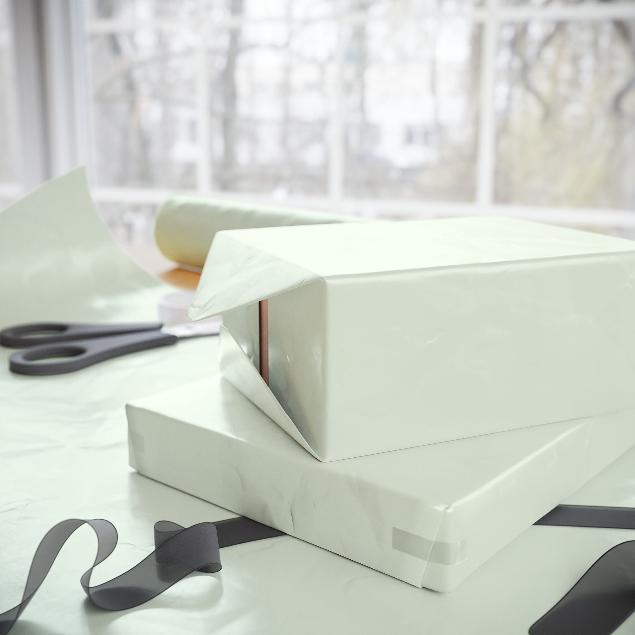 Christmas Wrapping Paper featuring solid mint green gift wrap made to coordinate with holiday decorations.