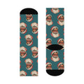 Christmas Crew Socks featuring Vintage Santa Face Teal Crew Socks holiday artwork.