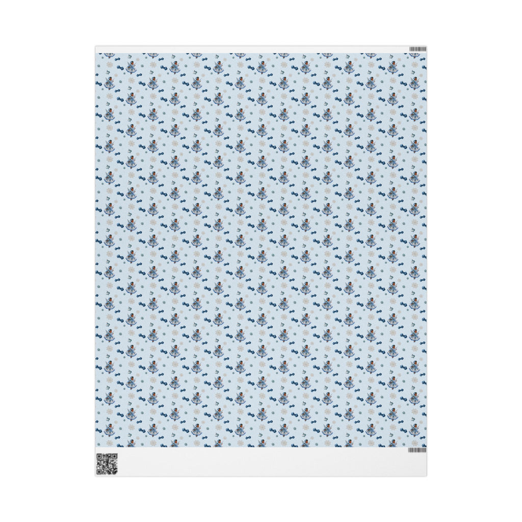 Christmas Wrapping Paper featuring blue angel artwork with soft winter holiday accents.