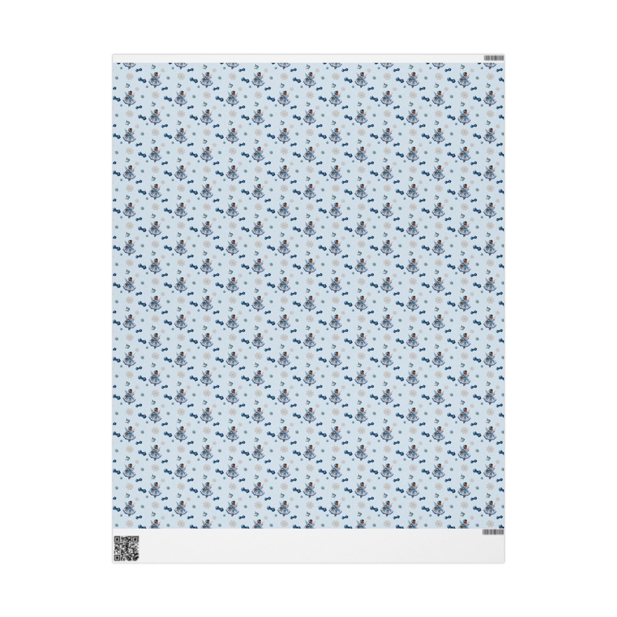 Christmas Wrapping Paper featuring blue angel artwork with soft winter holiday accents.