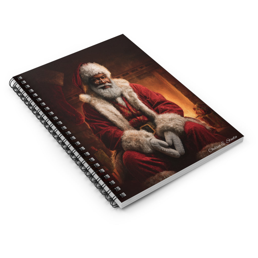 Black Santa Christmas Spiral Notebook — Ruled Holiday Journal