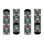 Christmas Crew Socks featuring Vintage Santa Face Teal Crew Socks holiday artwork.