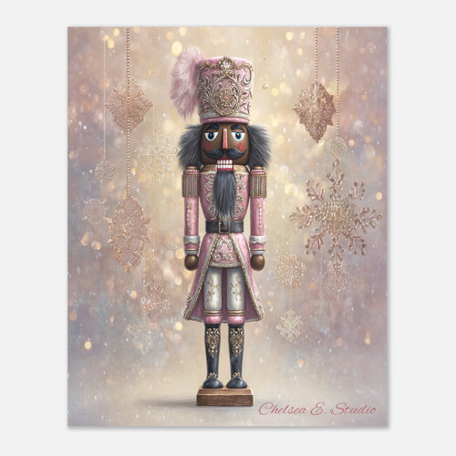 Christmas Poster featuring a pink nutcracker with soft blush holiday details.
