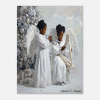 Christmas Poster featuring angels announcing the Christmas story in elegant Christian holiday artwork.