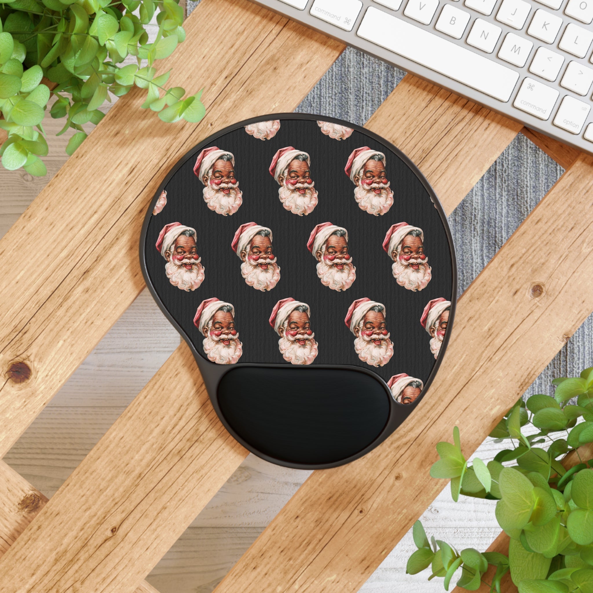 Copy of Santa Pattern Ergonomic Mouse Pad with Wrist Rest — Vintage Holiday Desk Accessory