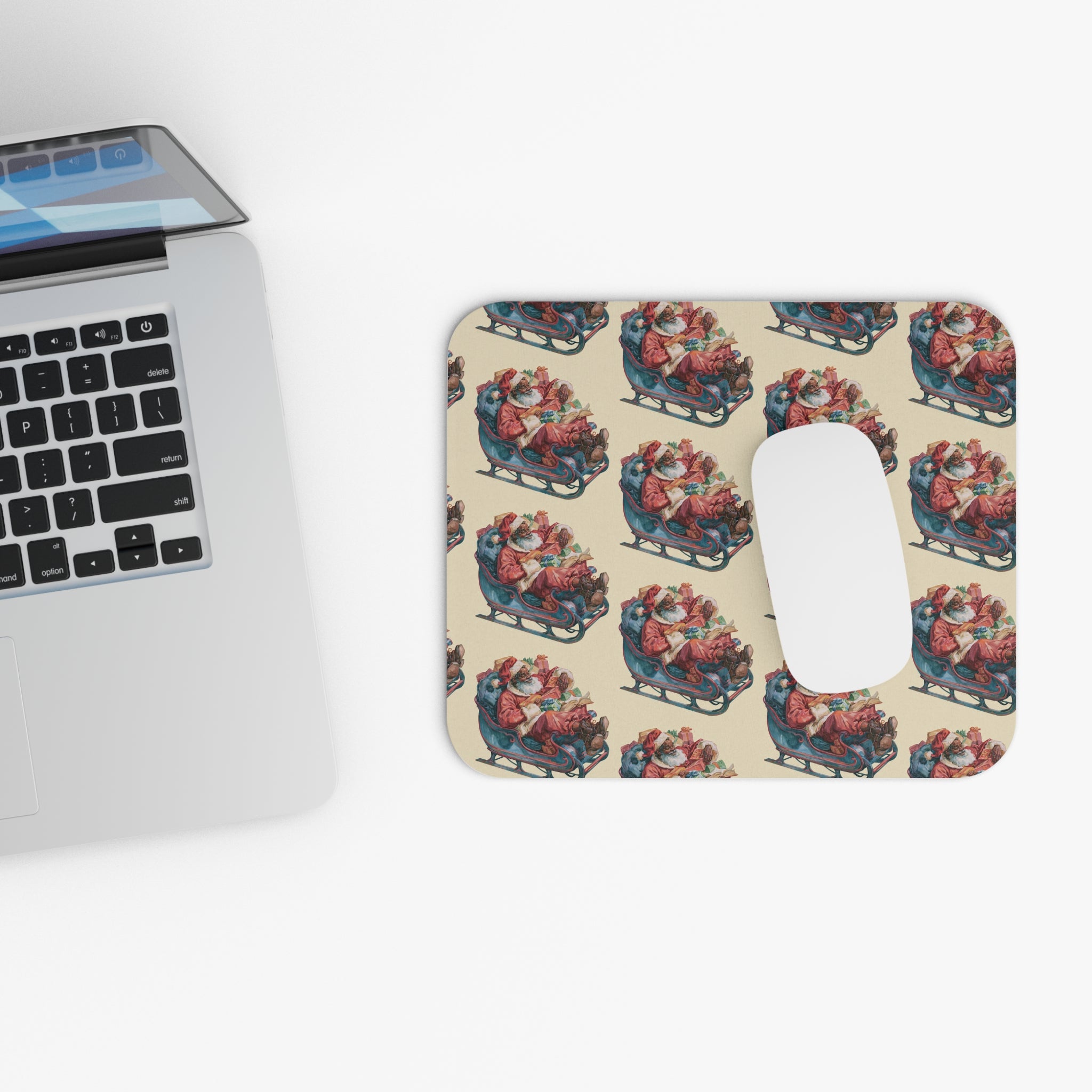 Vintage Santa Sleigh Mouse Pad — Retro Christmas Desk Mat