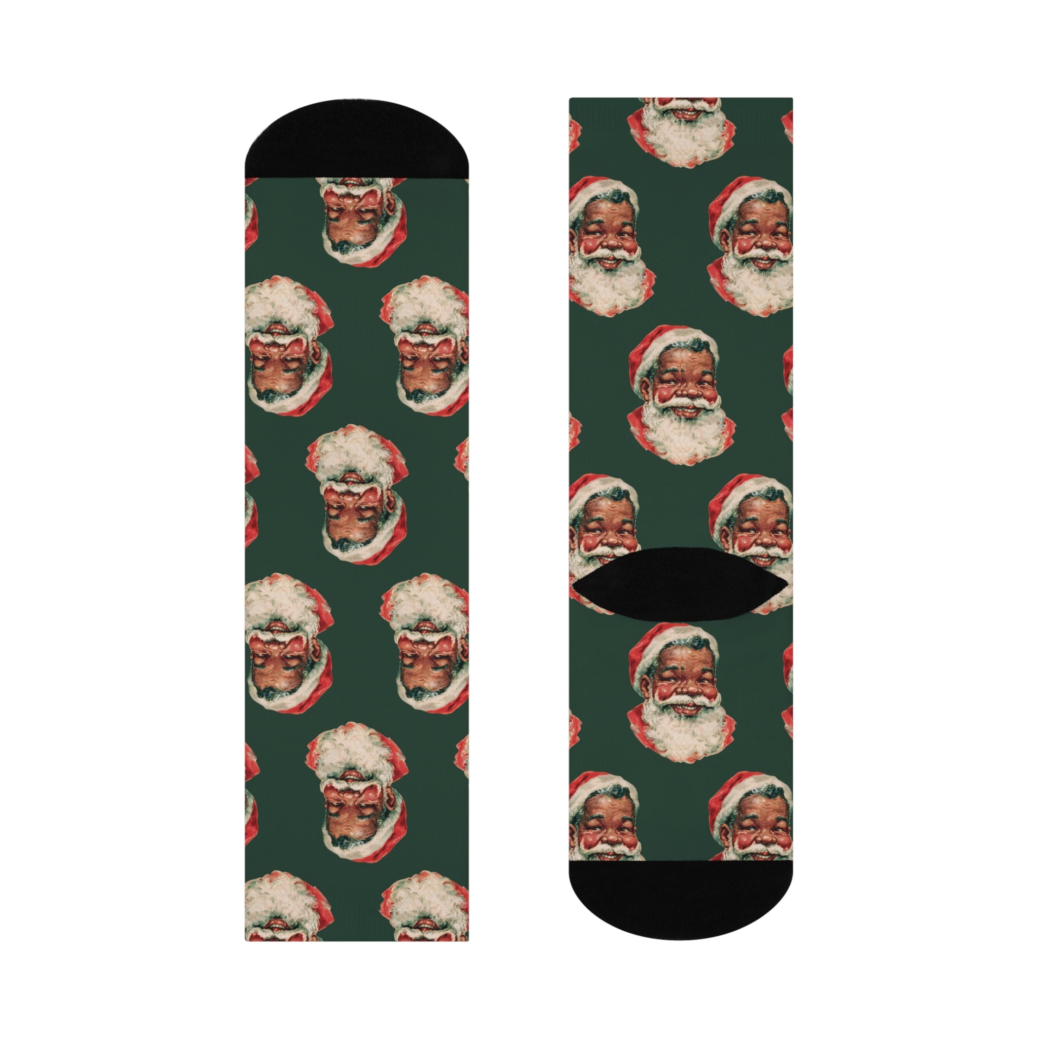 Christmas Crew Socks featuring Vintage Hunter Green Santa Face Crew Socks holiday artwork.