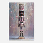 Christmas Poster featuring a decorative nutcracker standing guard in a sugar plum Christmas scene.