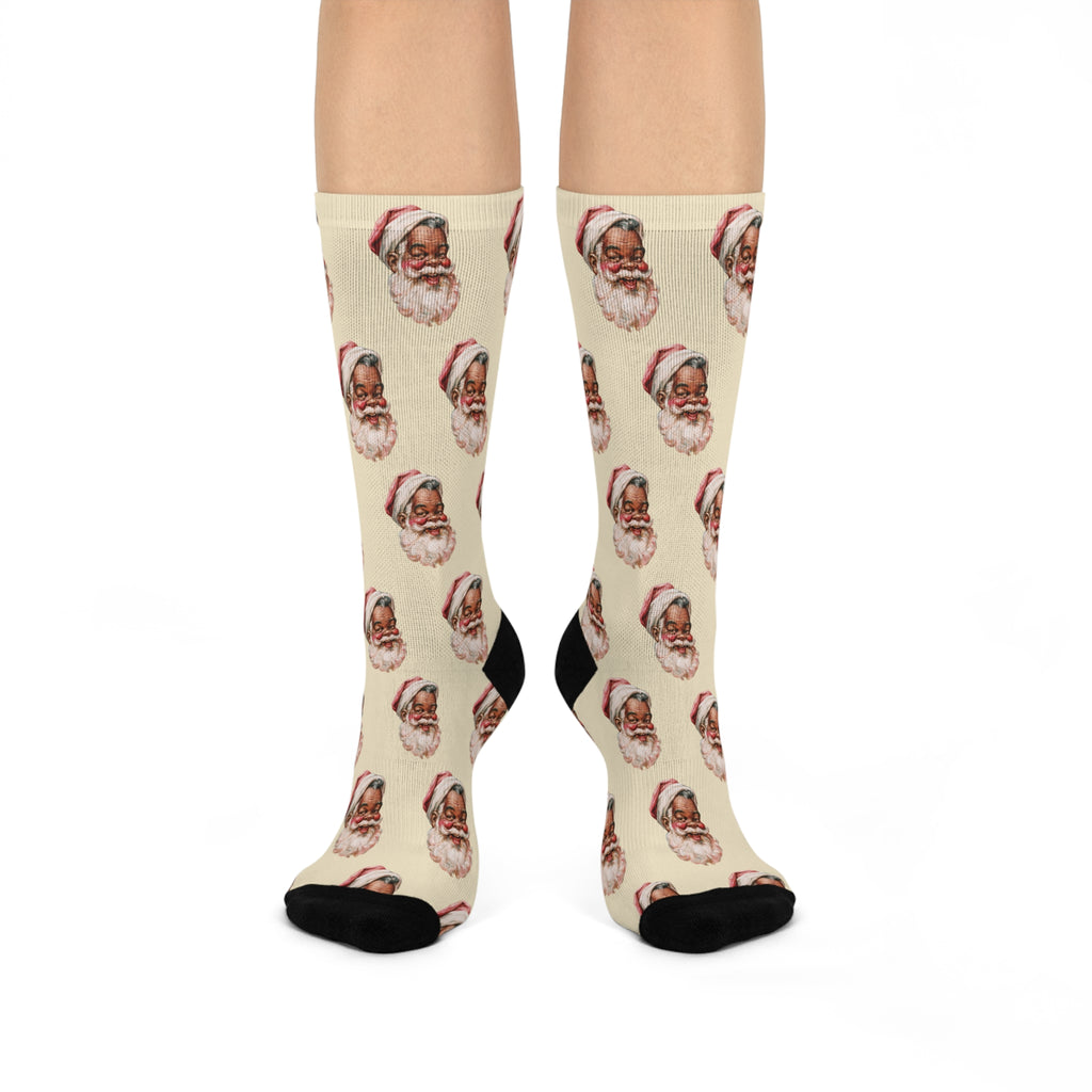 Santa Face Crew Socks — Festive Christmas Holiday Socks with Classic Santa Pattern