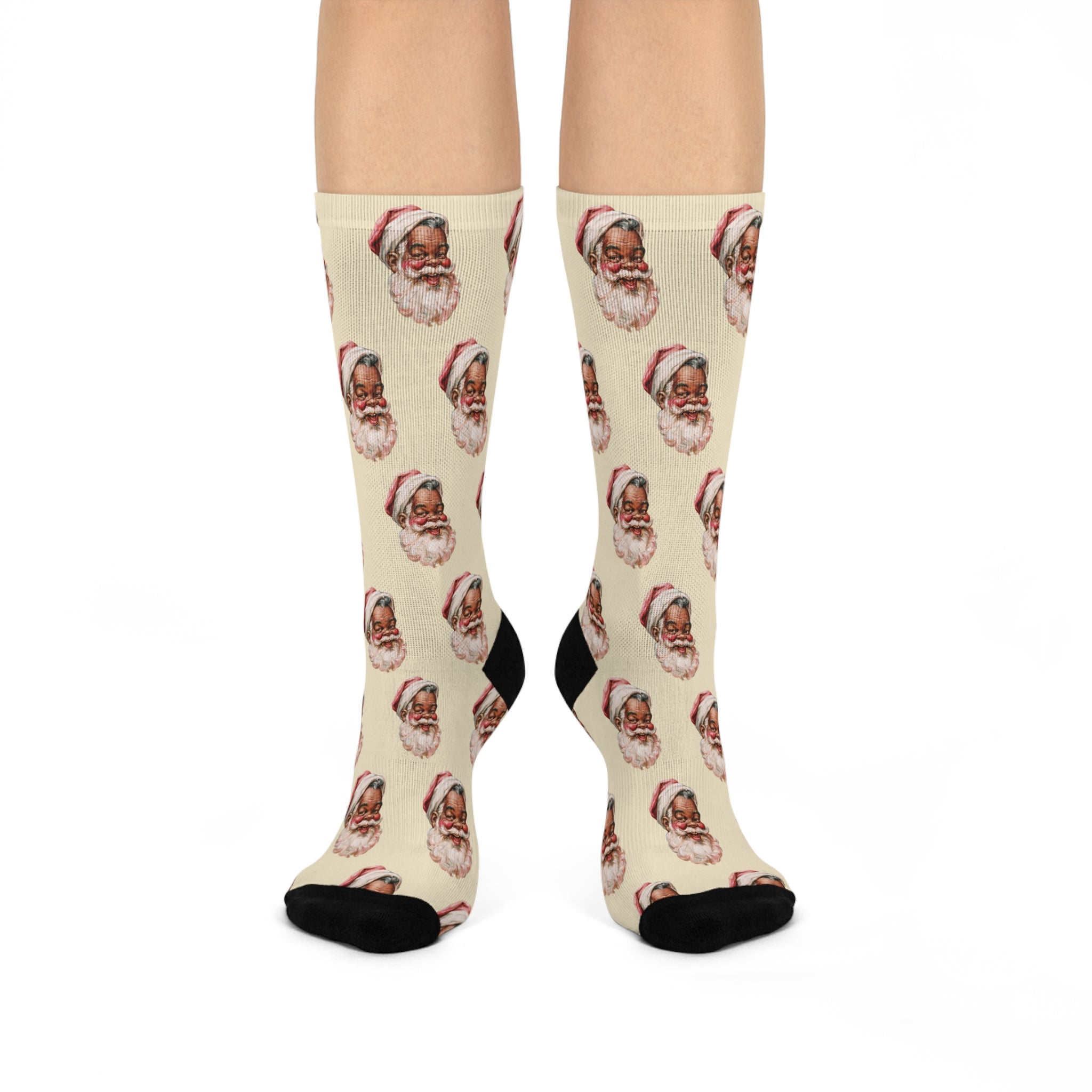 Santa Face Crew Socks — Festive Christmas Holiday Socks with Classic Santa Pattern