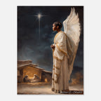 Christmas Poster featuring angels celebrating the good news of Christmas in religious holiday artwork.