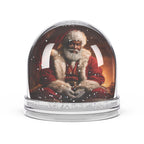 Christmas Snow Globe featuring Black Santa seated beside a glowing fireplace in a cozy Christmas scene.