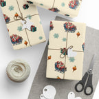 Christmas Wrapping Paper featuring classic St. Nicholas, presents, ornaments and snowflakes.