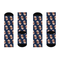 Christmas Crew Socks featuring Classic Santa Face Navy Socks holiday artwork.