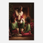 Christmas Poster featuring Black Santa reading a cozy Christmas story to children.