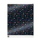 Christmas Wrapping Paper featuring vintage Santa, reindeer, gifts, holly and stars.