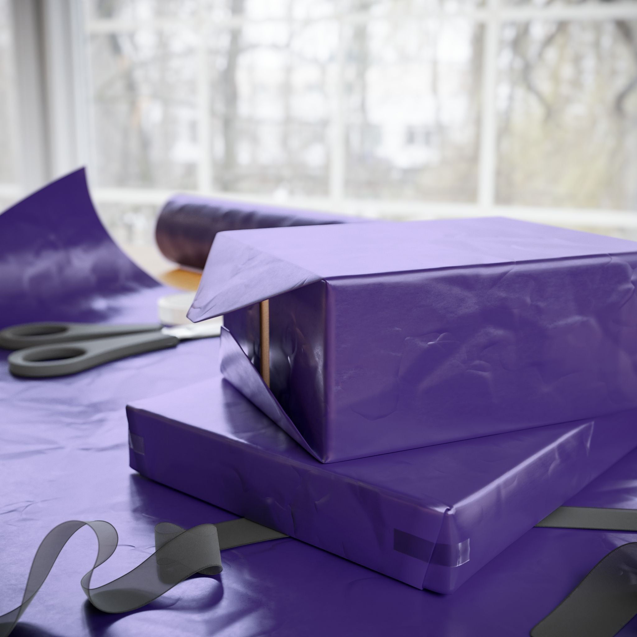 Christmas Wrapping Paper featuring solid nutcracker purple gift wrap made to coordinate with holiday decorations.