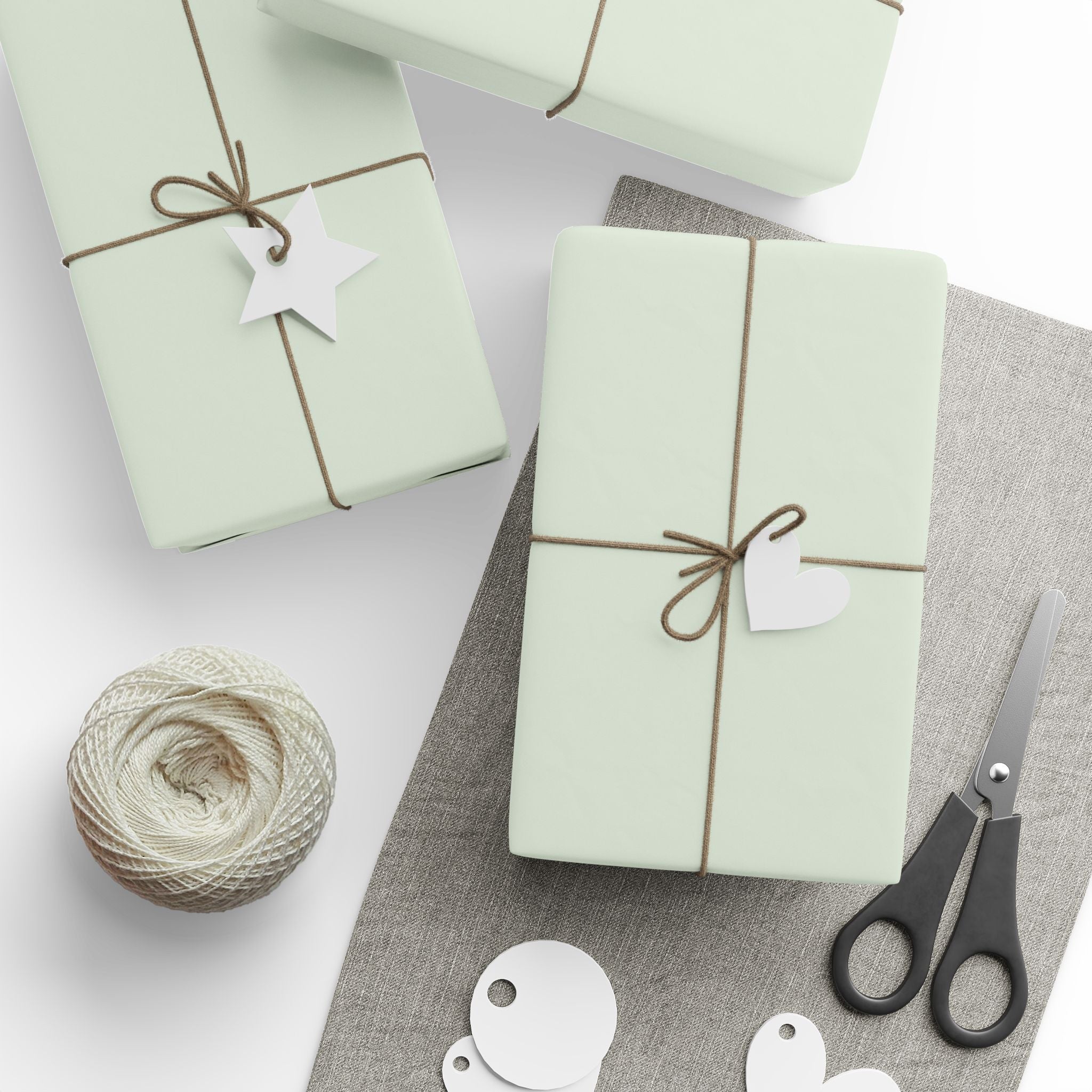 Christmas Wrapping Paper featuring solid mint green gift wrap made to coordinate with holiday decorations.