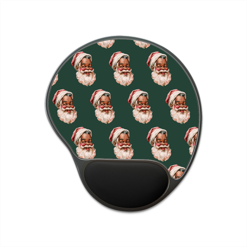 Santa Pattern Ergonomic Mouse Pad with Wrist Rest — Vintage Holiday Desk Accessory